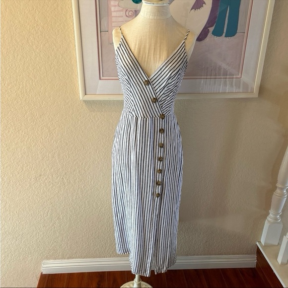 Urban Outfitters Amber Stripped Linen Blend Button Front Midi Dress - Picture 3 of 9